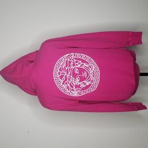 Versace Cotton Embroidered Medusa Full Zip Hoodie Jacket Size 8 Pink Luxury
